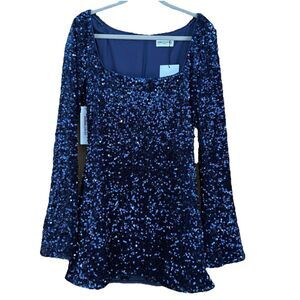 Princess Polly Vinelle Sequin Mini Dress NWT 10 Navy Blue Long Sleeve Party 10